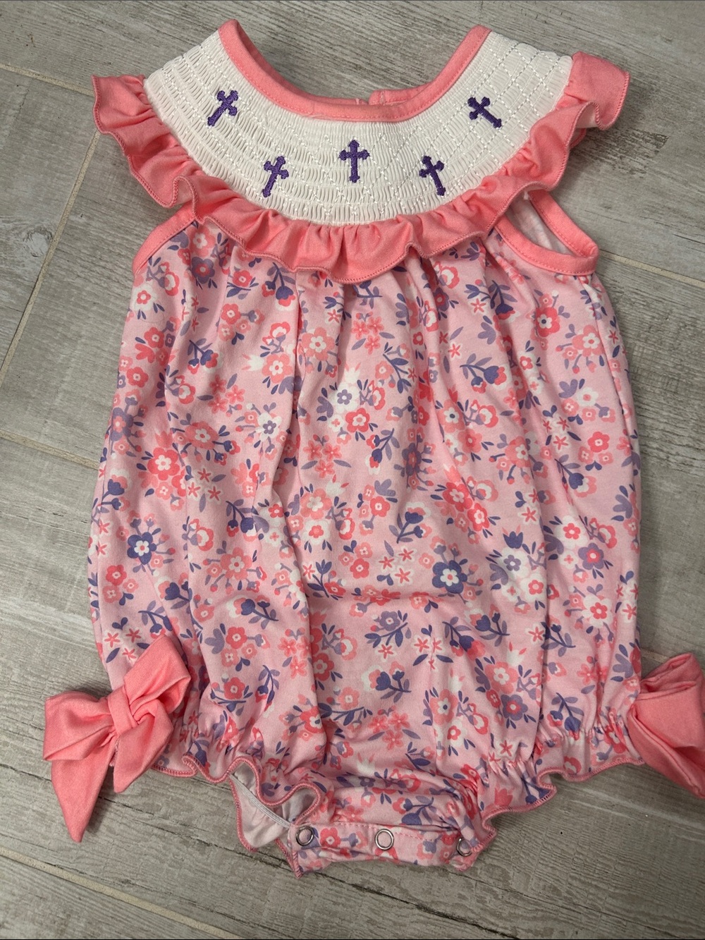 Pink Floral Baby Romper with Ruffled Collar